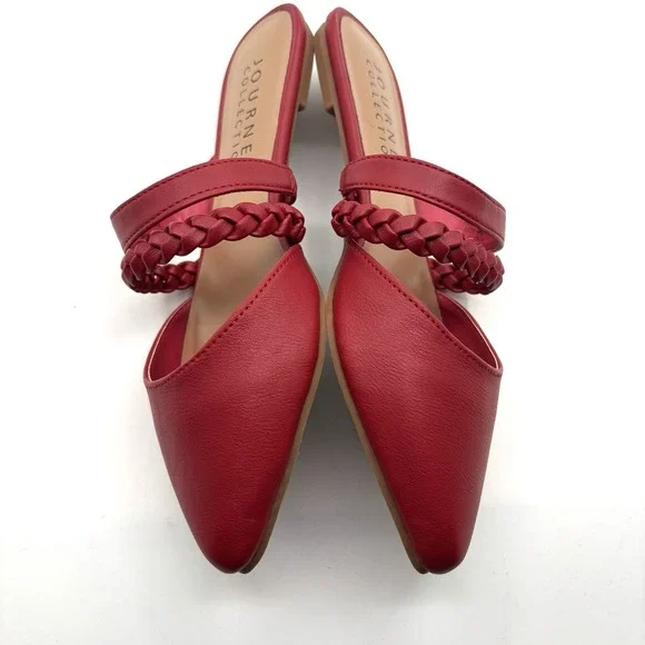 Journee Collection Red Olivea Flats Slides with Foot Straps Cushioned Size 6 - Picture 4 of 10